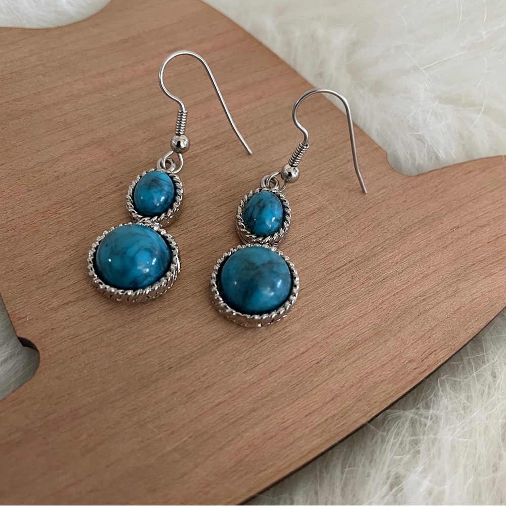 Vintage Turquoise & Silver Drop Earrings